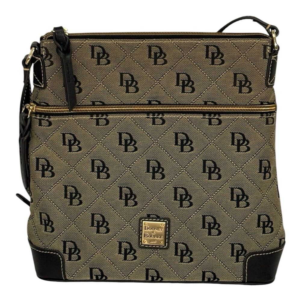 Dooney & Bourke Paige Shoulder Bag Beige Canvas & Black Saffiano